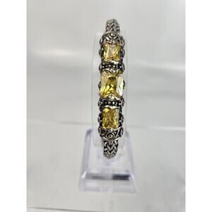 925‎ Sterling Silver Dark Yellow Gemstones Woven Bracelet 7.5"